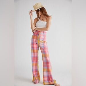 Free People Jules Pink Plaid Pant